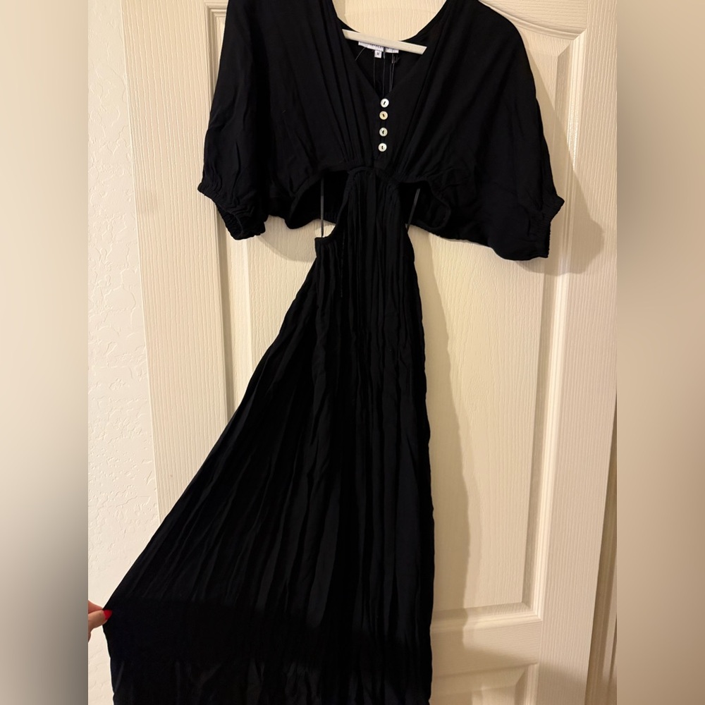 Olivaceous Dolman Sleeve Rib Cut Out Maxi Dress